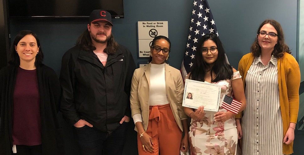 Itzel Jarrett was officially named a United States citizen on February 26. Because of the influence of The Marsh Foundation, she is currently completing her degree at Wright State University in hopes of becoming a social worker herself. She is pictured with (l to r) her mentors Jana, Kyle, Dominique and her college roommate Crystal.